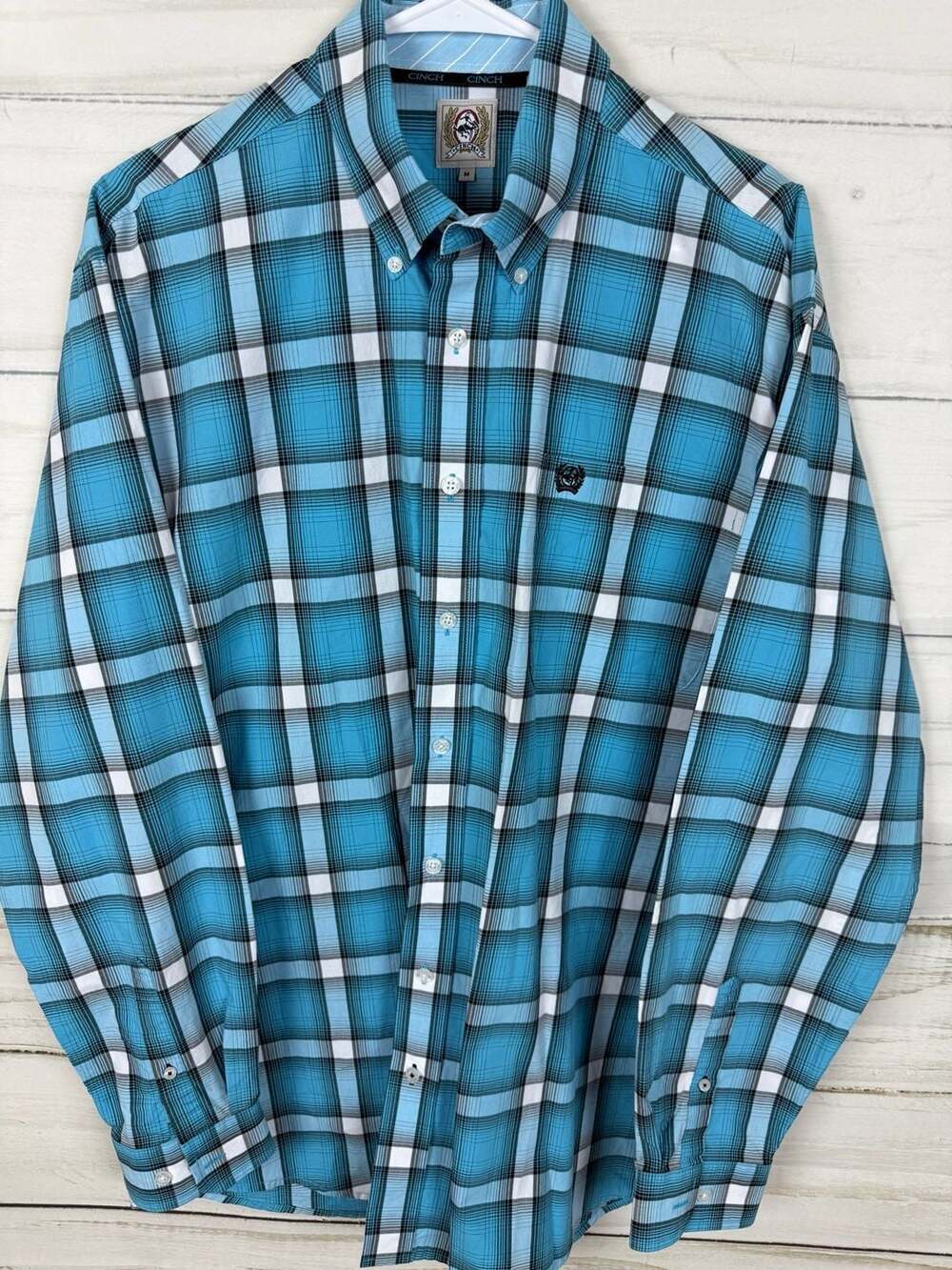 Cinch Men's Blue Plaid Long Sleeve Button Down Western Shirt Size M